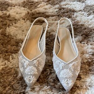 6.5 Betsey Johnson Renn beaded bridal wedding pointed toe slingback flat shoe